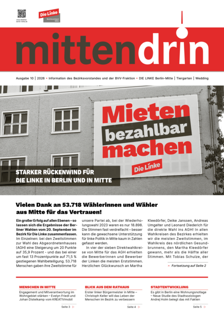 mittendrin - Zeitung der Partei "Die Linke", Bezirk Mitte-Berlin